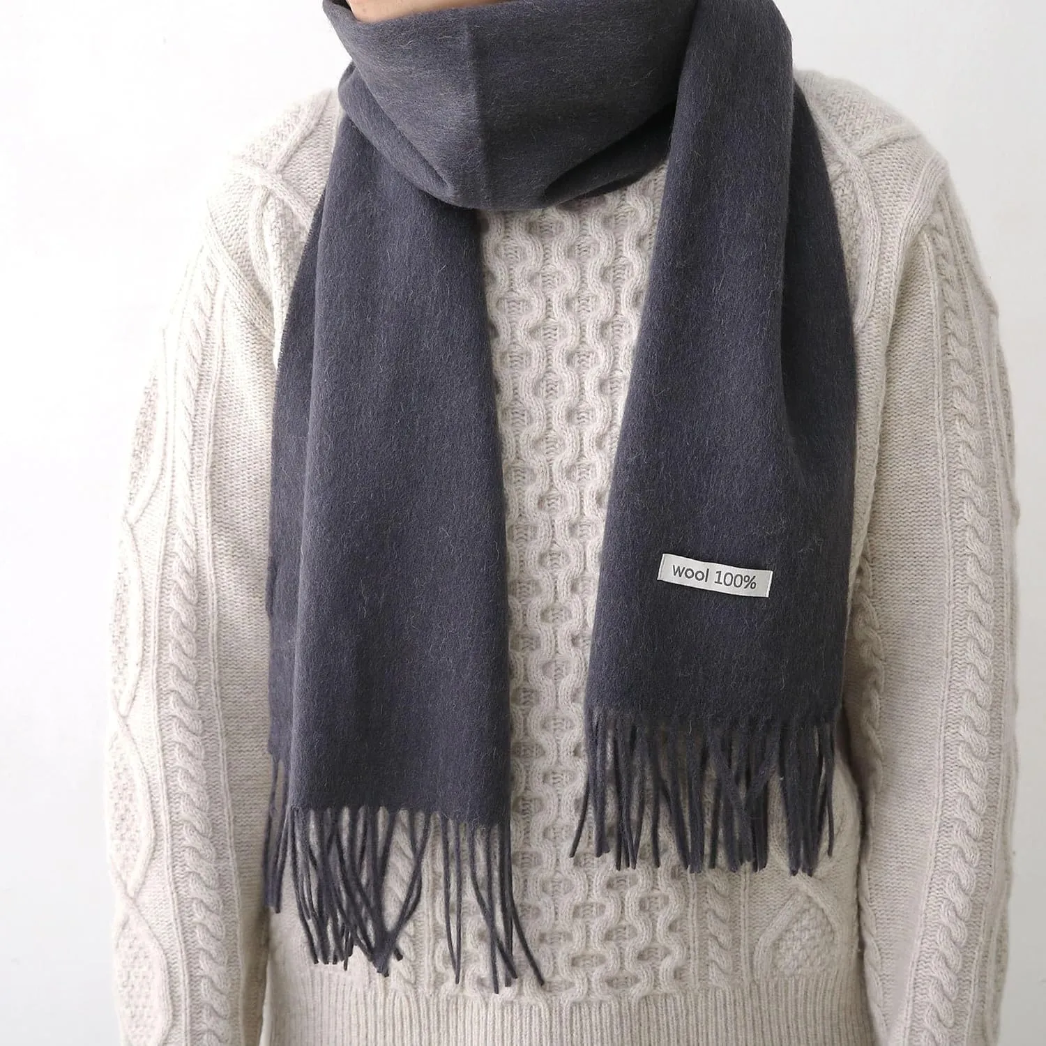 100% Wool Scarf - Men and Women Winter Warm Soft Luxurious Solid Colors Gift Box