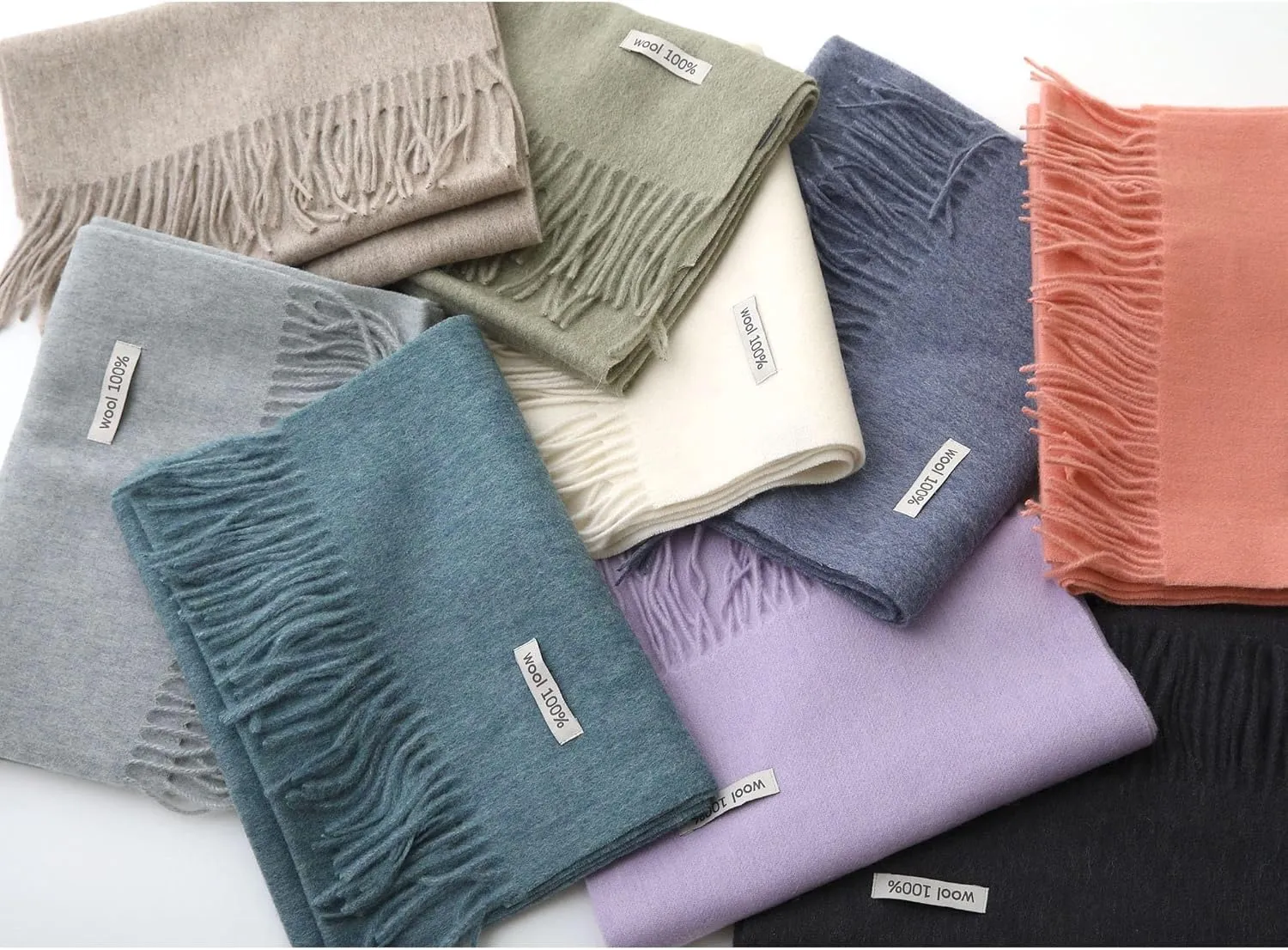 100% Wool Scarf - Men and Women Winter Warm Soft Luxurious Solid Colors Gift Box