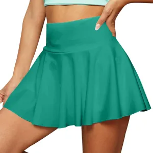 2 Piece Skirts for Women high Waist Solid 2 in 1 Basic Versatile Stretchy Flared Flowy Mini Skirts, S-2XL