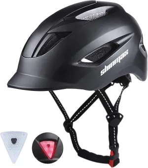 Adult Urban Commuter Bike Helmet, Black, with Rear Light and Insect Net, Adjustable Fit, Black