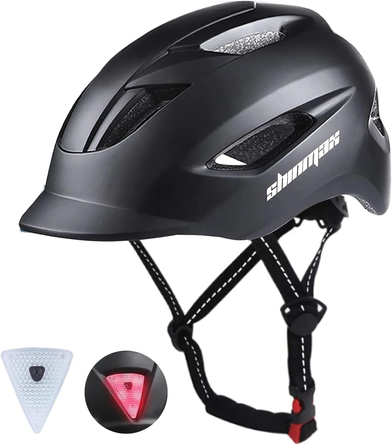 Adult Urban Commuter Bike Helmet, Black, with Rear Light and Insect Net, Adjustable Fit, Black