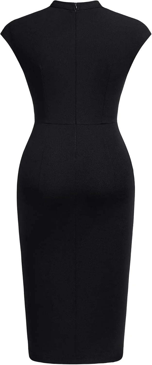 AISIZE Women's Retro Half Collar Ruched Slim Cocktail Pencil Dress