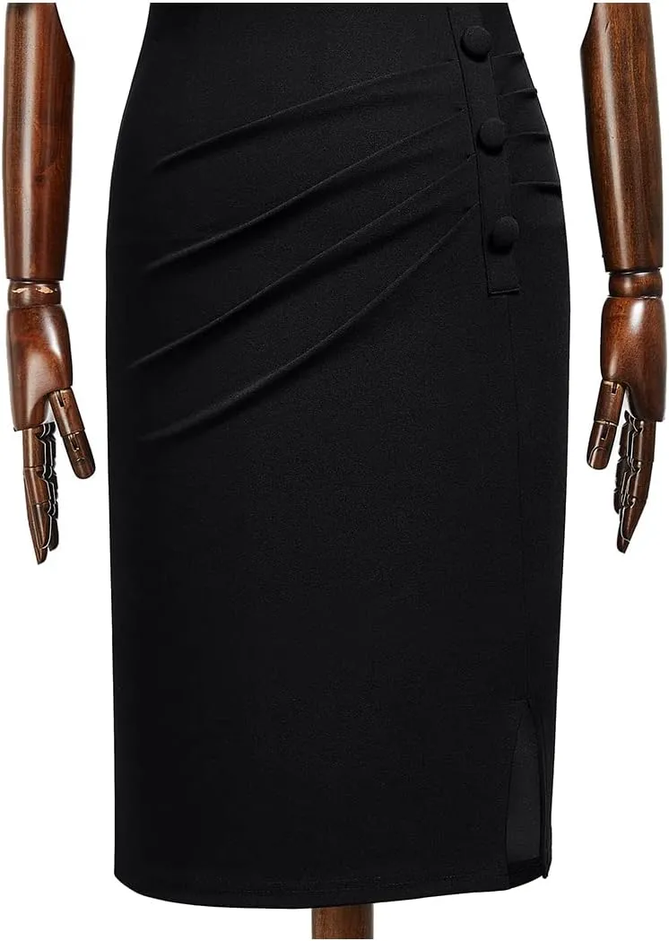 AISIZE Women's Retro Half Collar Ruched Slim Cocktail Pencil Dress