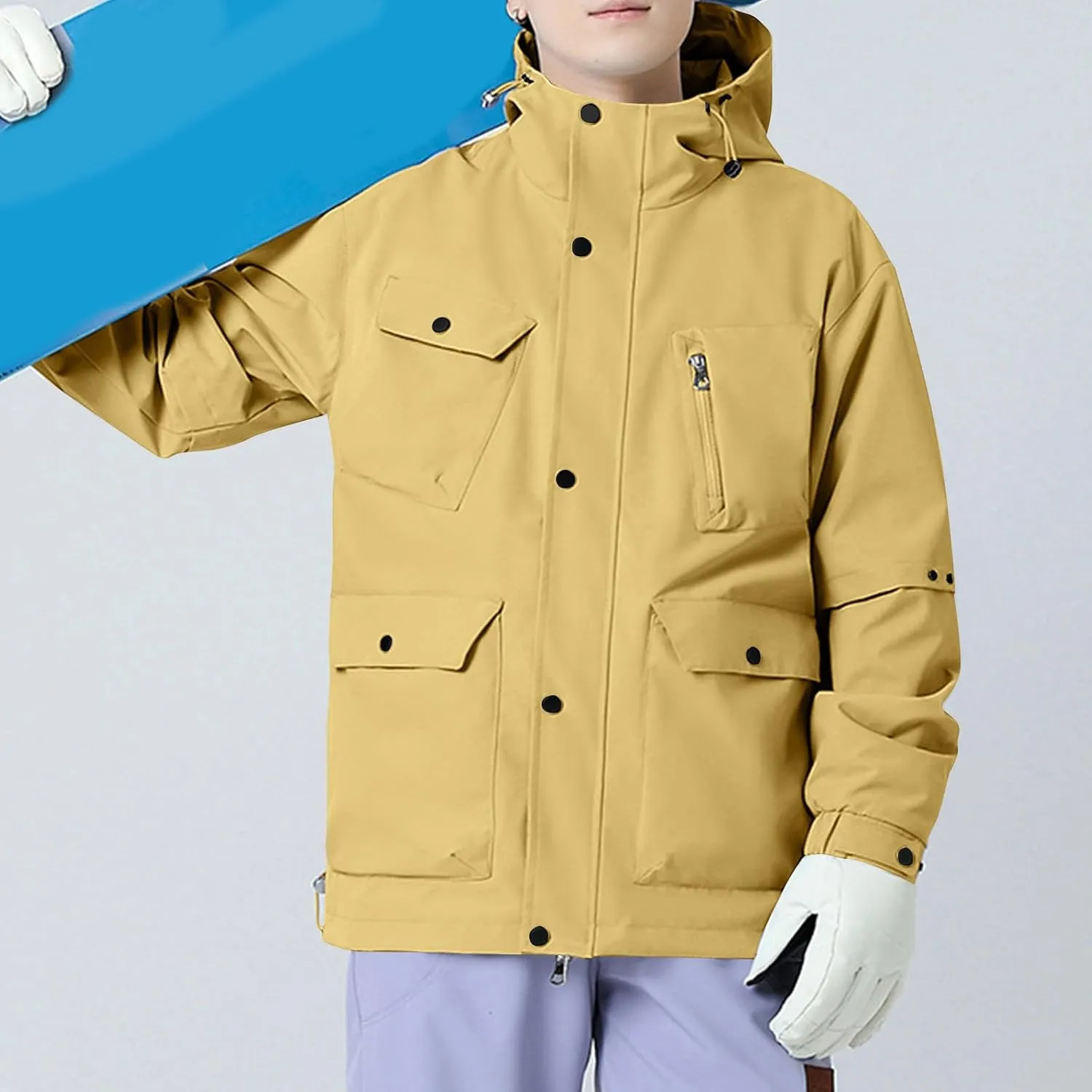 Akklian Hooded Rain Jacket Unisex Versatile Raincoat Softshell Camp Hiking Waterproof Windbreaker Jackets with Multi-pockets