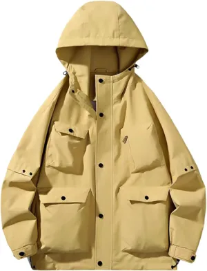 Akklian Hooded Rain Jacket Unisex Versatile Raincoat Softshell Camp Hiking Waterproof Windbreaker Jackets with Multi-pockets