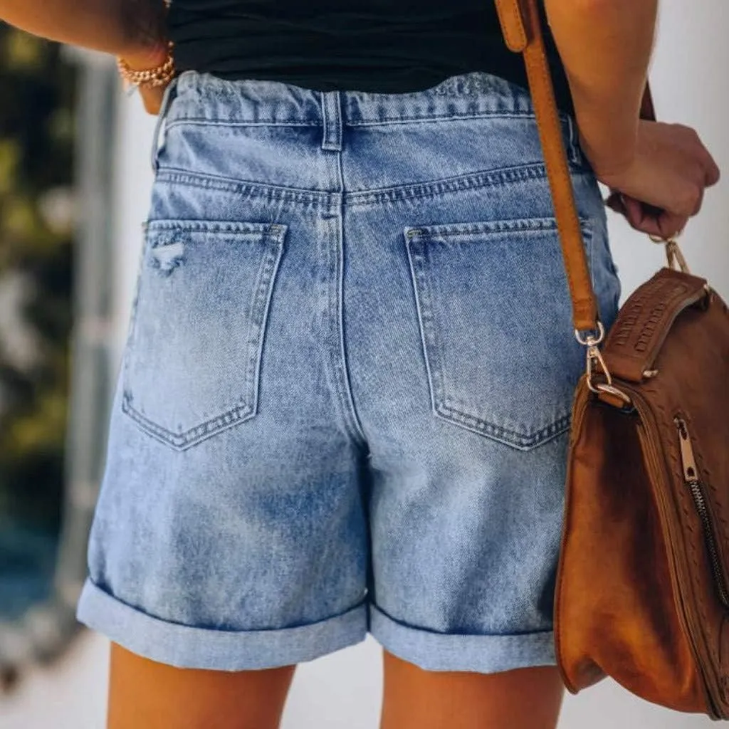 AMDBEL Jeans Shorts for Women High Waist Ripped Stretch Denim Shorts Summer Casual Distressed Cut Off Jeans Short with Pocket