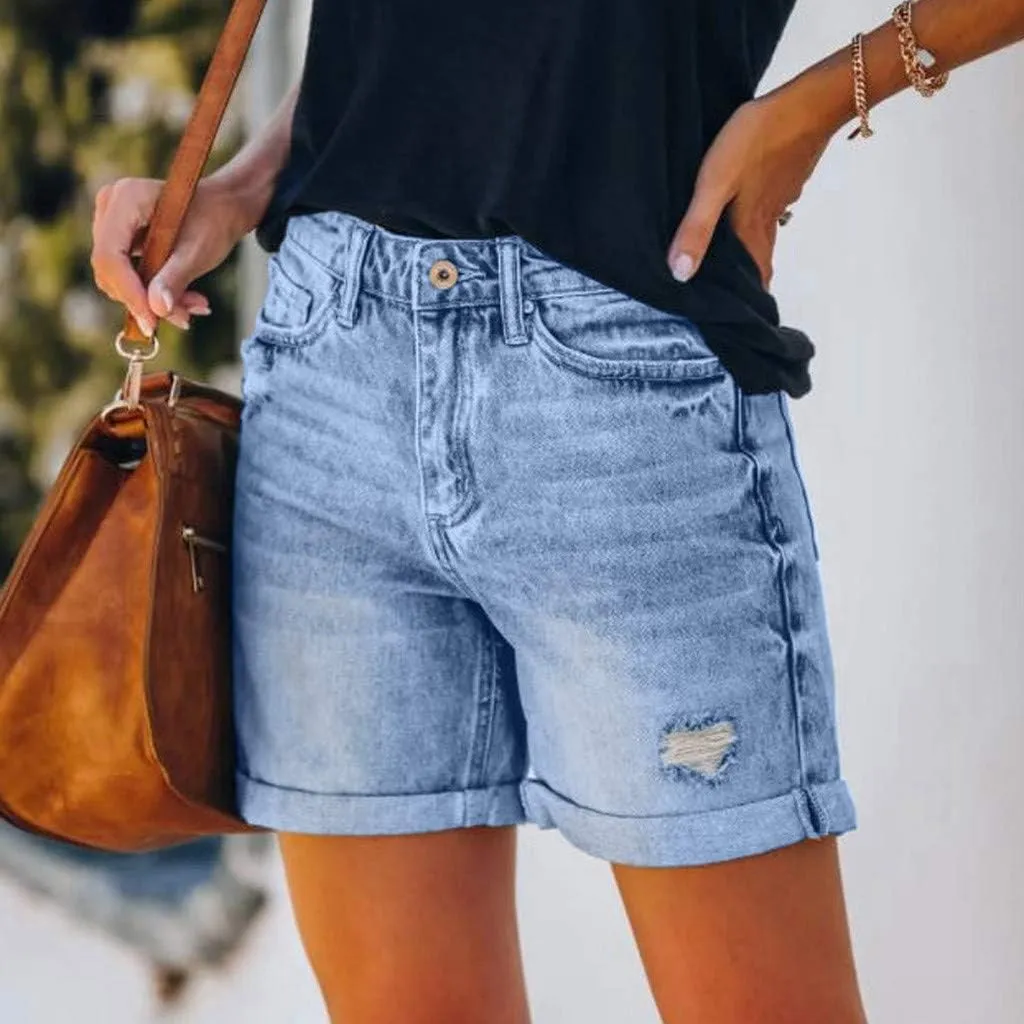 AMDBEL Jeans Shorts for Women High Waist Ripped Stretch Denim Shorts Summer Casual Distressed Cut Off Jeans Short with Pocket