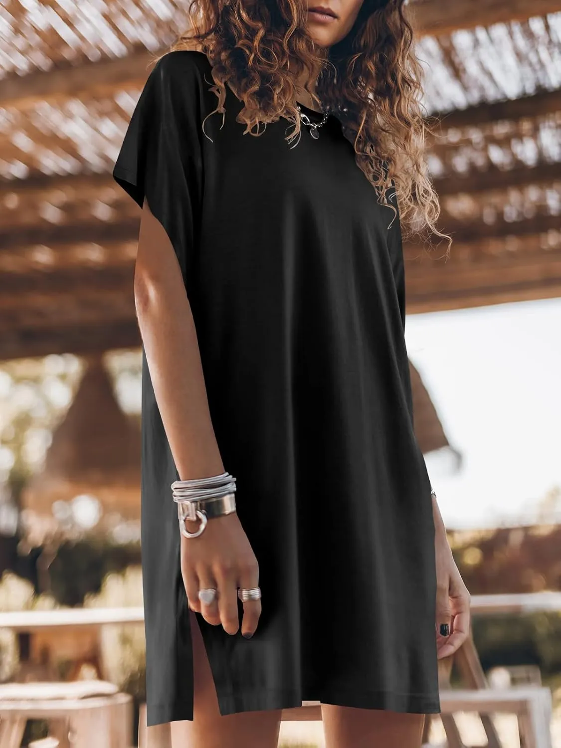 ANRABESS Women’s Summer T Shirt Dress 2025 Beach Vacation Travel Outfits Casual Simple Soft Mini Sundress Cover Up Clothes