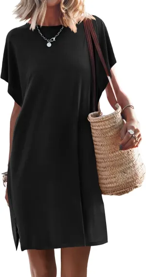 ANRABESS Women’s Summer T Shirt Dress 2025 Beach Vacation Travel Outfits Casual Simple Soft Mini Sundress Cover Up Clothes