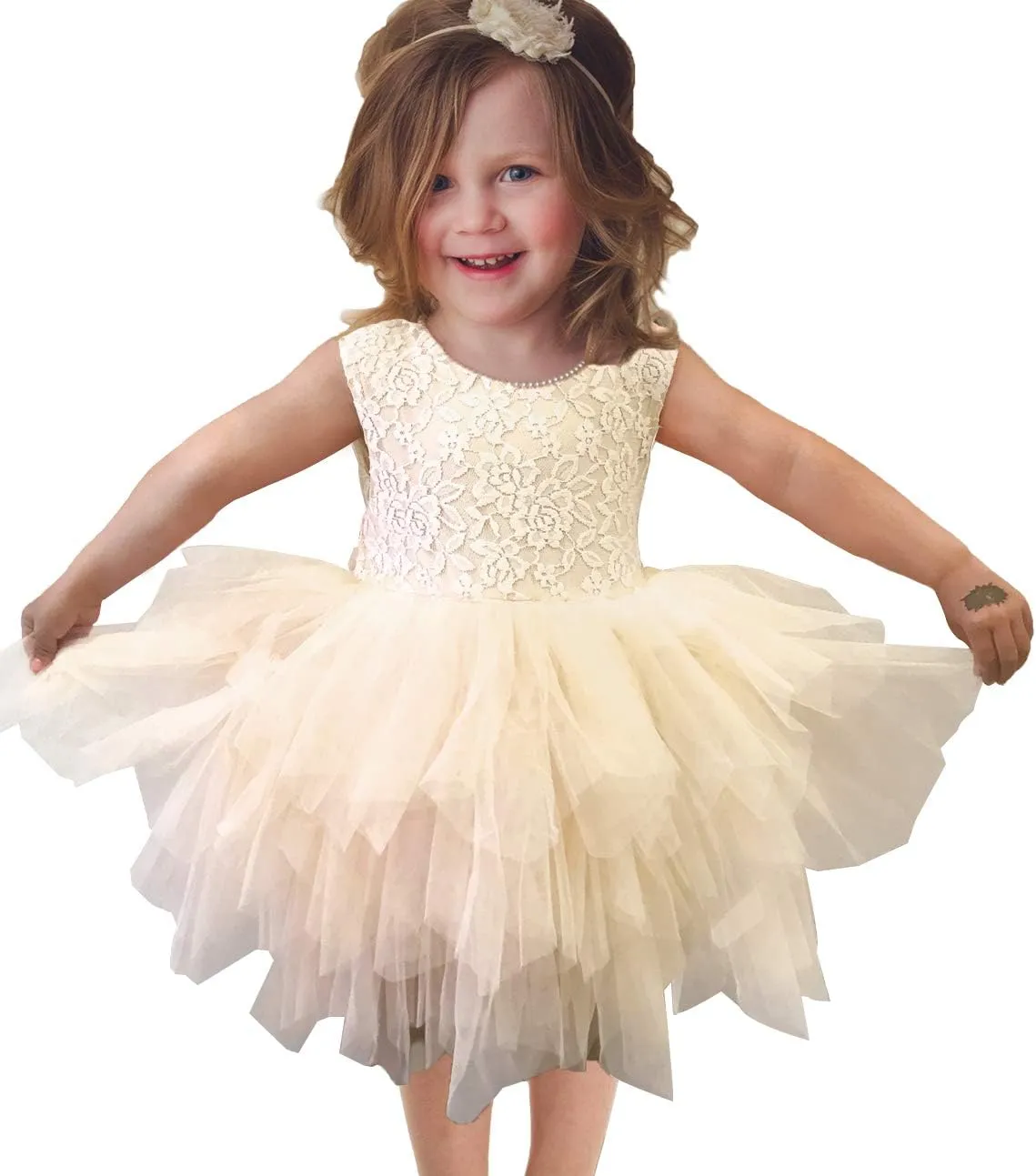 APRIL GIRL Flower Girl Dress, Lace Dress 3/4 Sleeve Dress