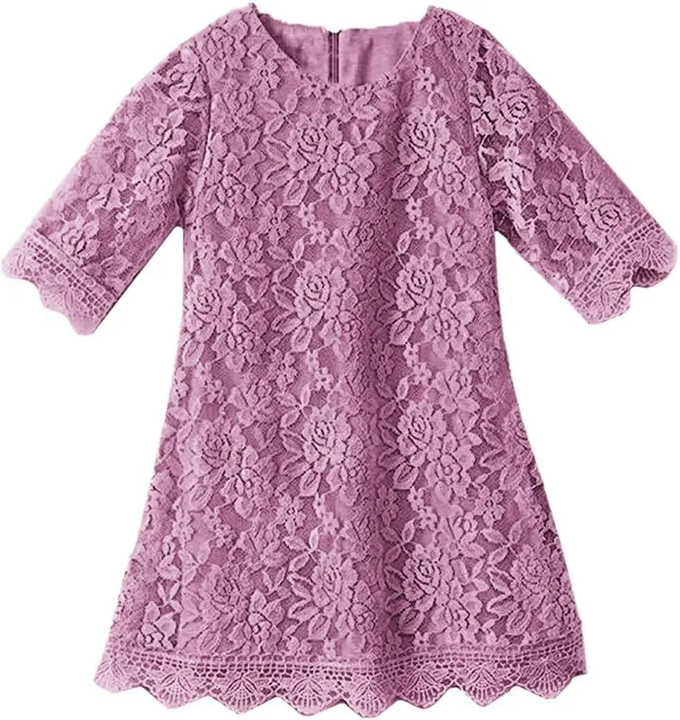 APRIL GIRL Flower Girl Dress, Lace Dress 3/4 Sleeve Dress