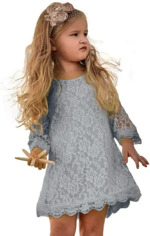 APRIL GIRL Flower Girl Dress, Lace Dress 3/4 Sleeve Dress