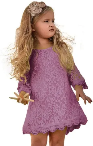 APRIL GIRL Flower Girl Dress, Lace Dress 3/4 Sleeve Dress
