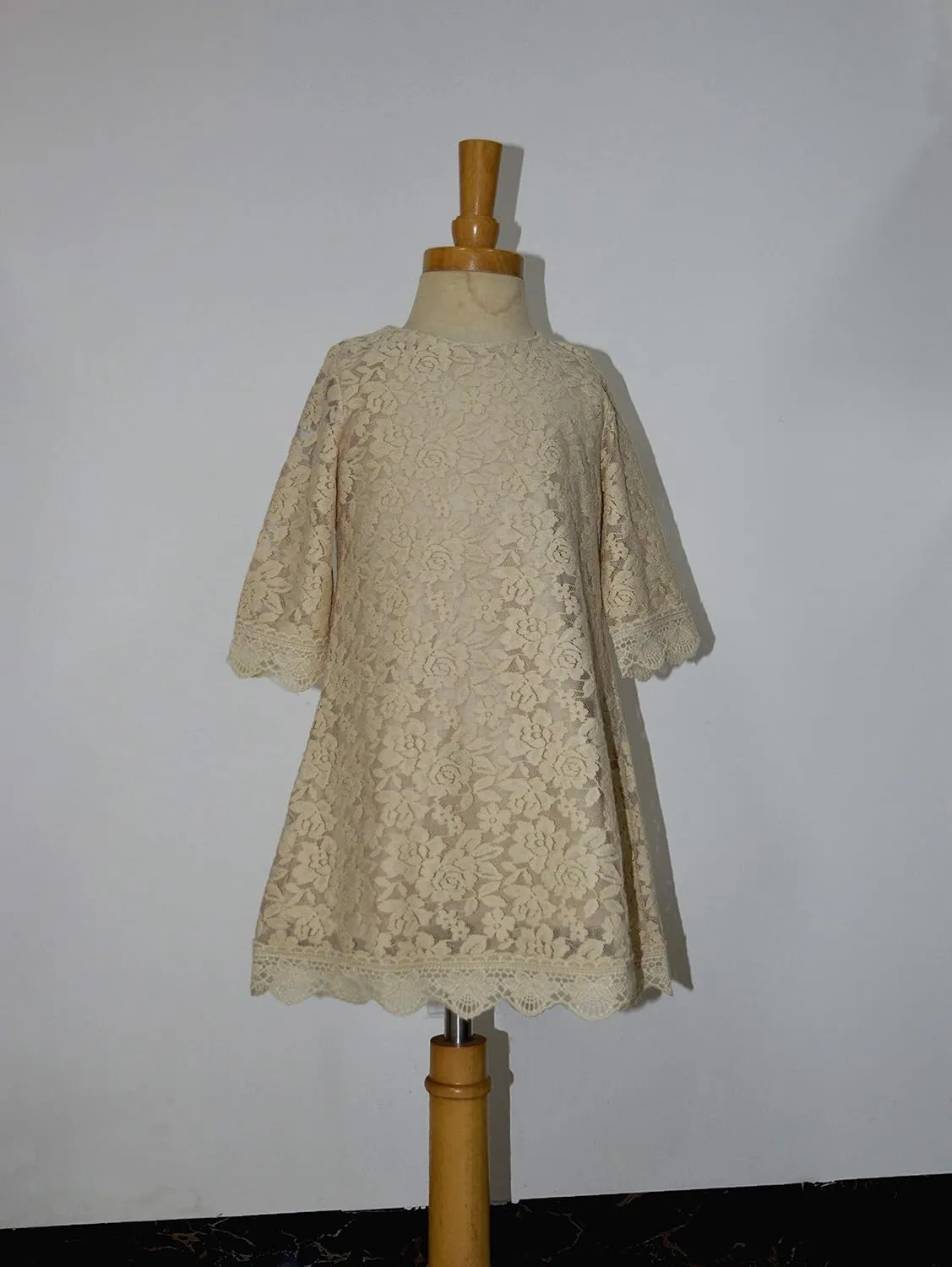 APRIL GIRL Flower Girl Dress, Lace Dress 3/4 Sleeve Dress