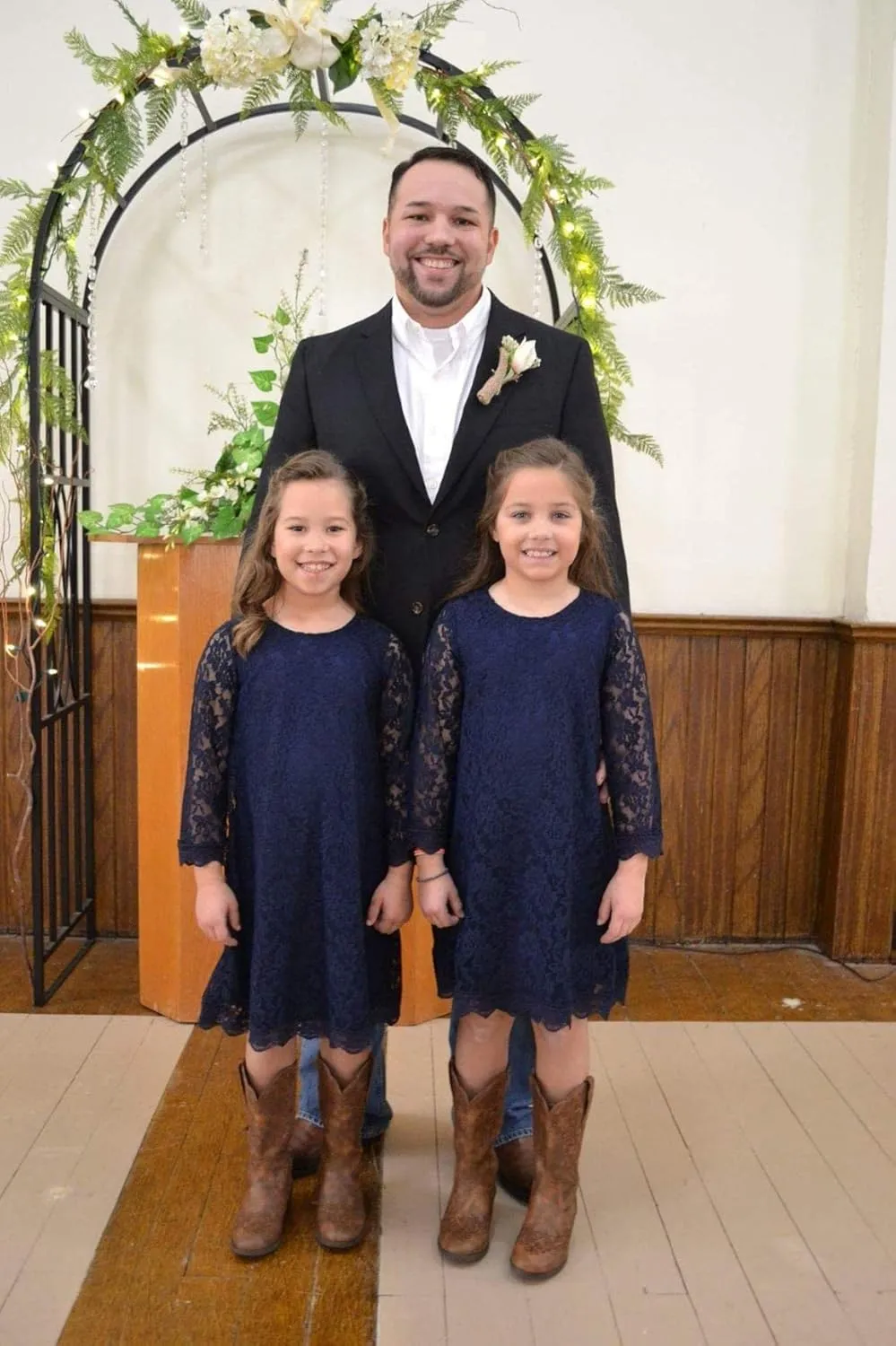 APRIL GIRL Flower Girl Dress, Lace Dress 3/4 Sleeve Dress