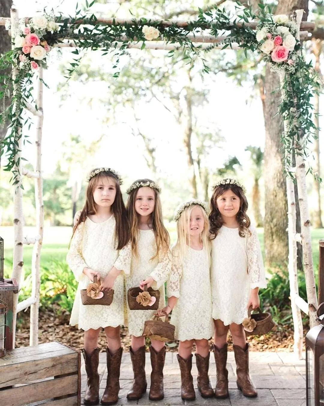 APRIL GIRL Flower Girl Dress, Lace Dress 3/4 Sleeve Dress
