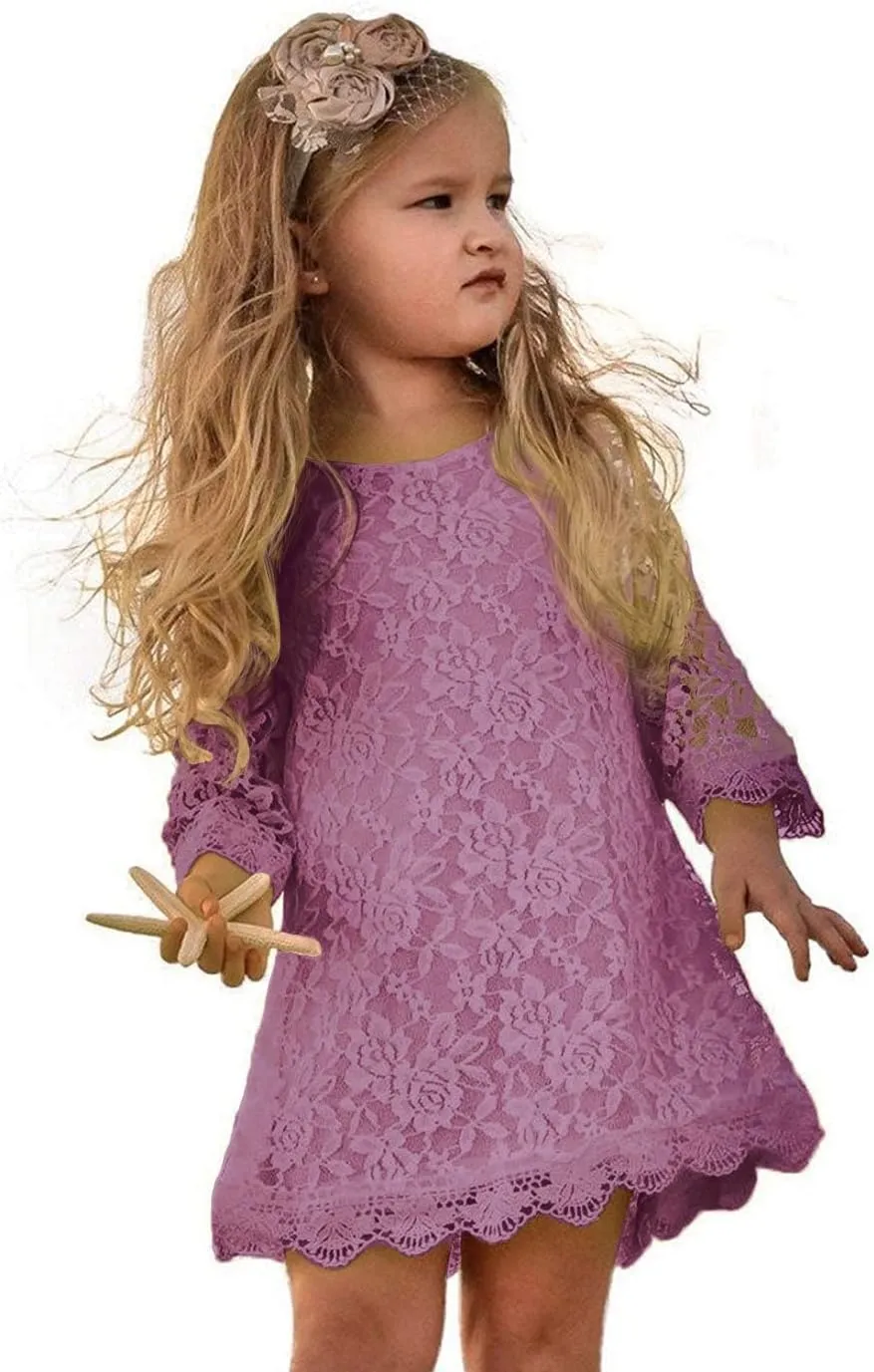 APRIL GIRL Flower Girl Dress, Lace Dress 3/4 Sleeve Dress
