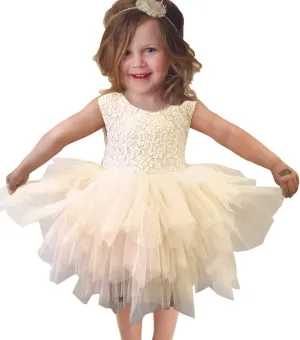 APRIL GIRL Flower Girl Dress, Lace Dress 3/4 Sleeve Dress