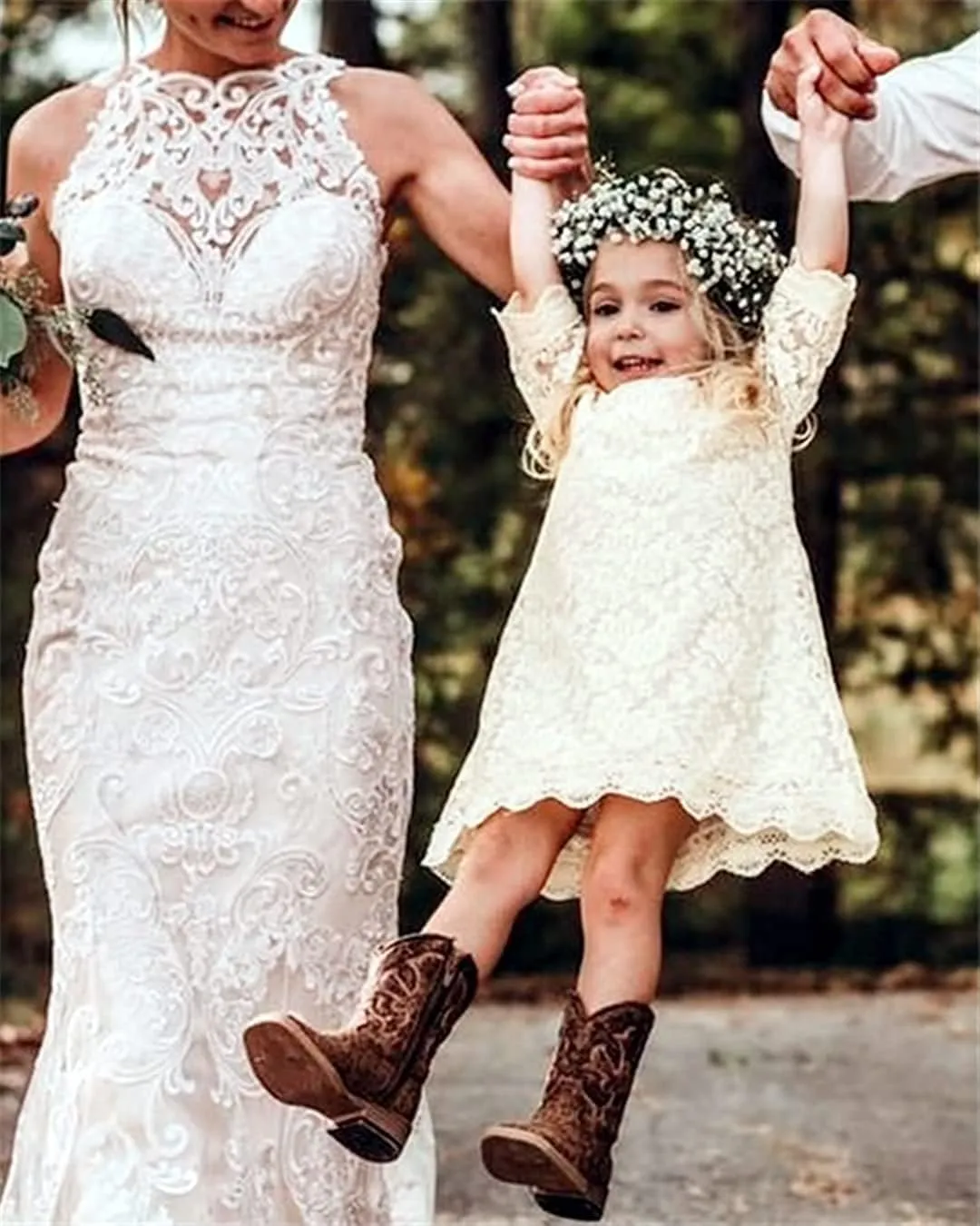 APRIL GIRL Flower Girl Dress, Lace Dress 3/4 Sleeve Dress