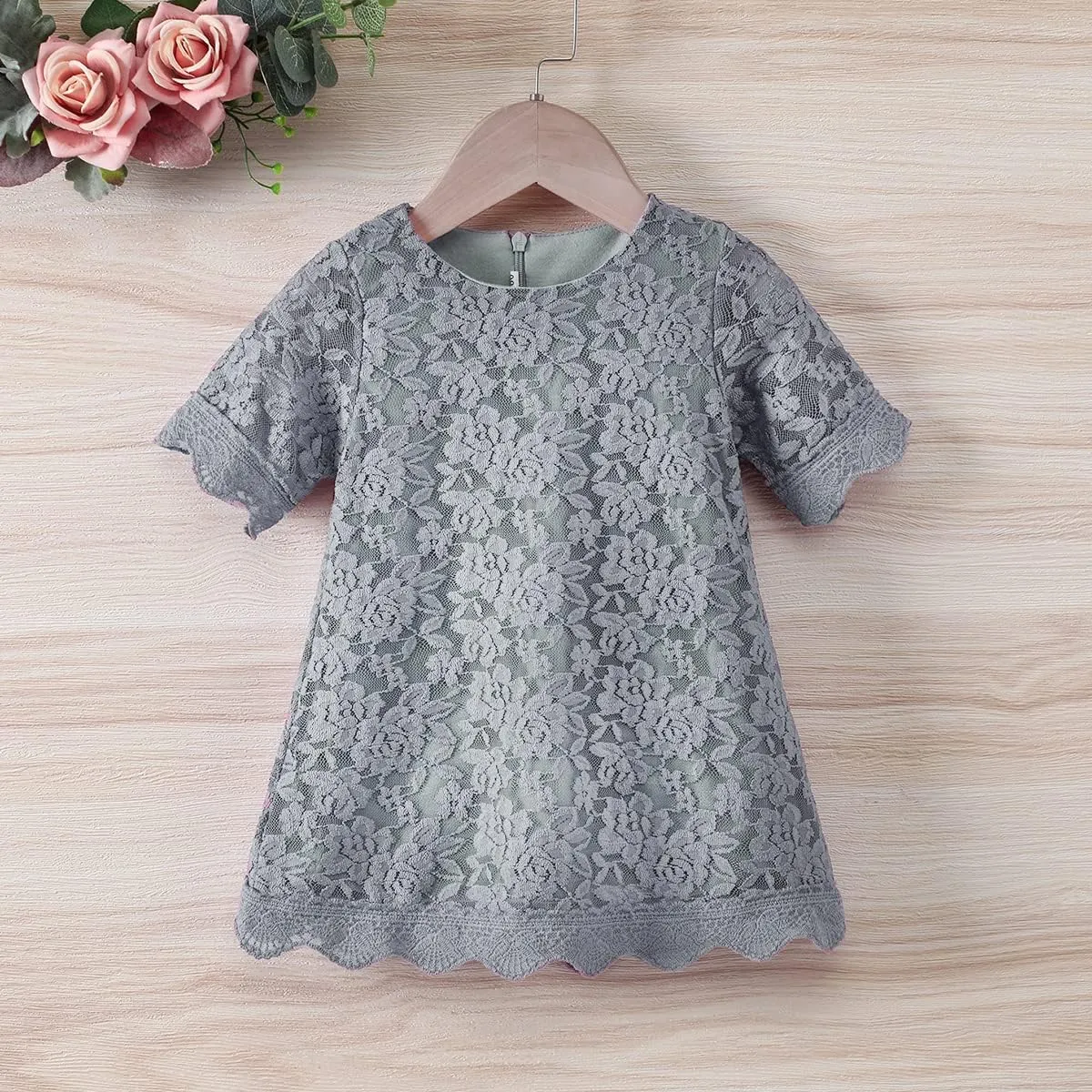 APRIL GIRL Flower Girl Dress, Lace Dress 3/4 Sleeve Dress