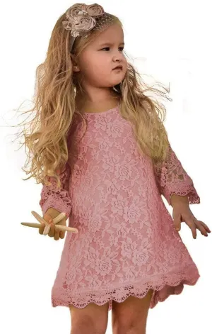 APRIL GIRL Flower Girl Dress, Lace Dress 3/4 Sleeve Dress