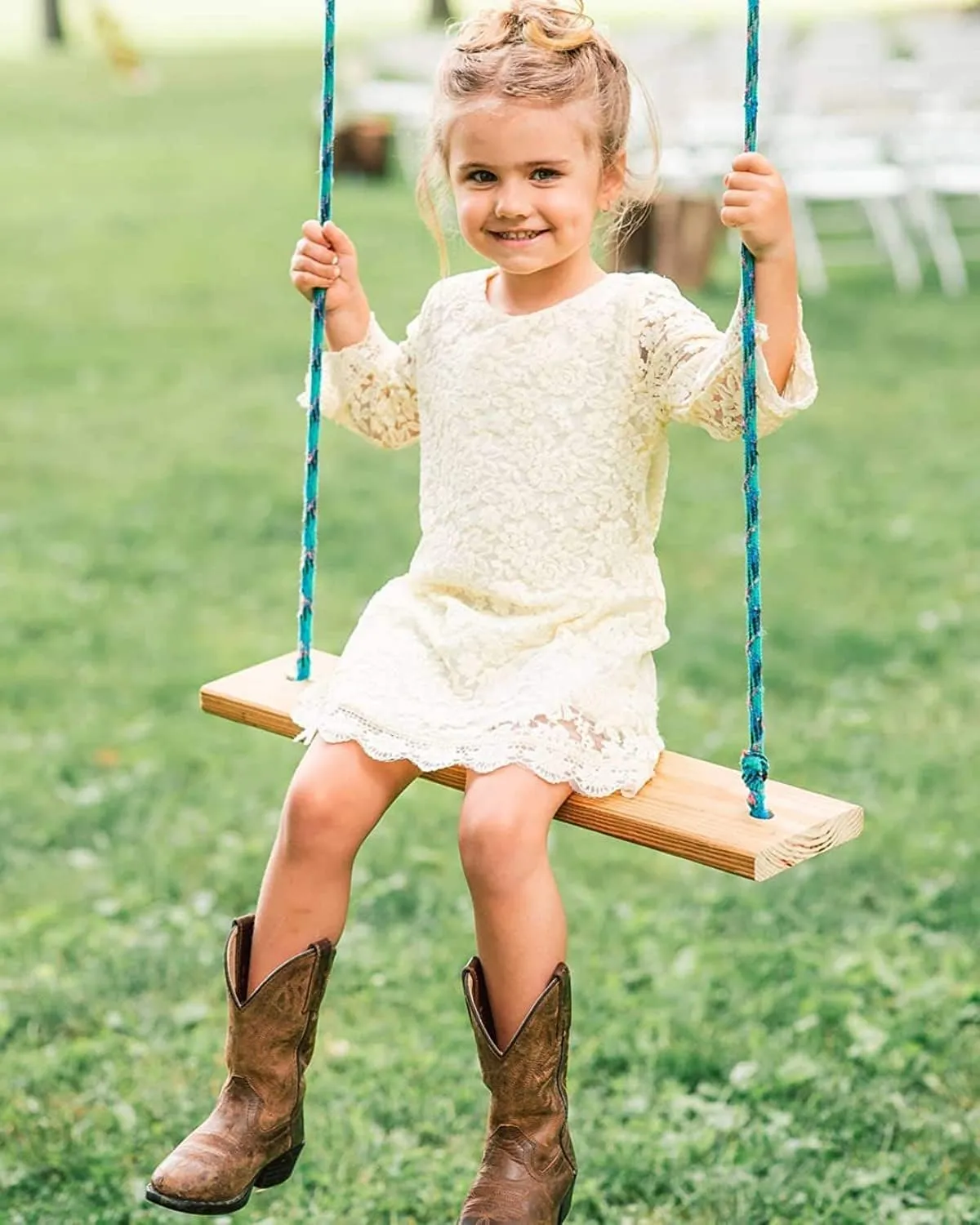 APRIL GIRL Flower Girl Dress, Lace Dress 3/4 Sleeve Dress