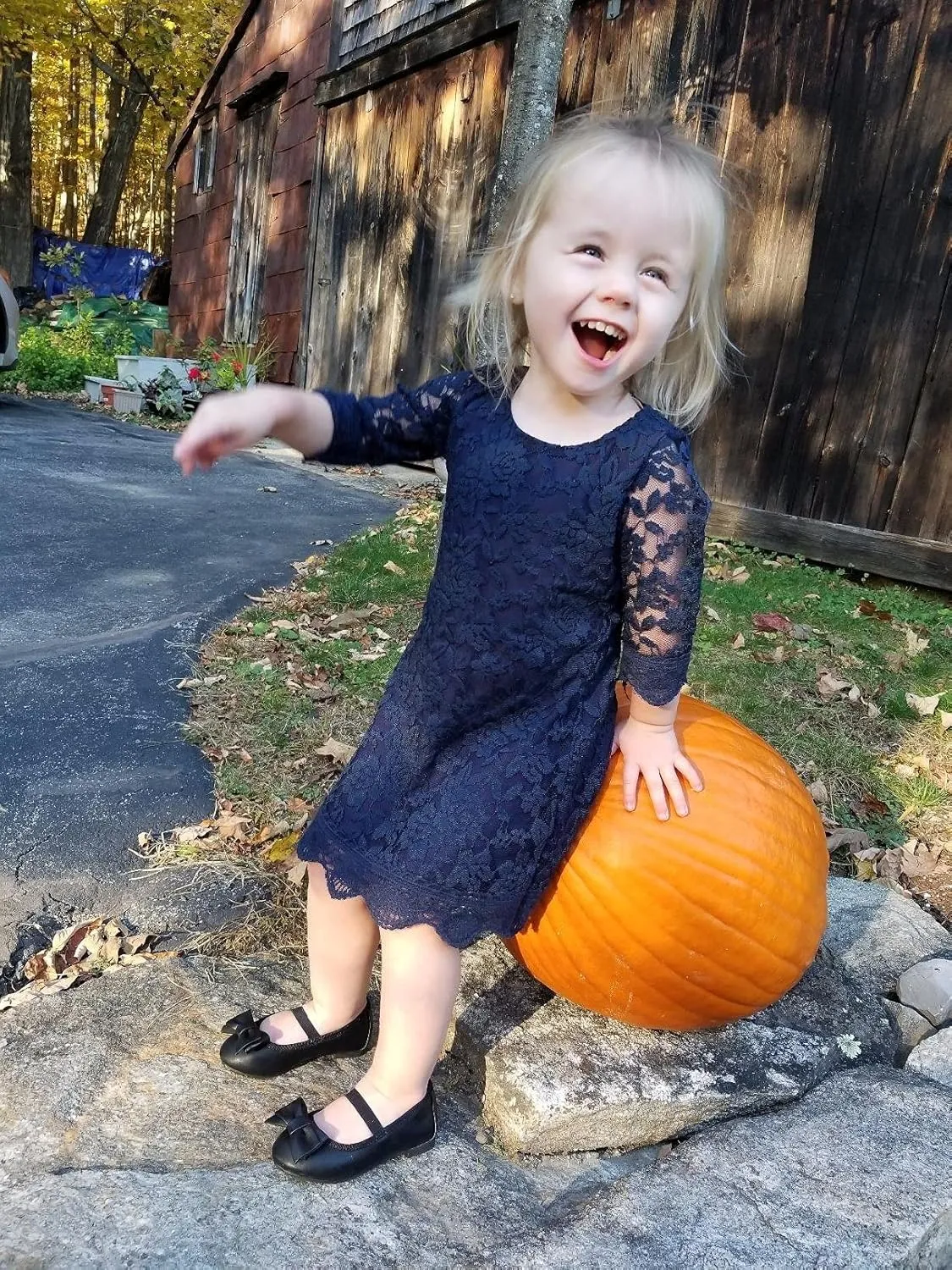 APRIL GIRL Flower Girl Dress, Lace Dress 3/4 Sleeve Dress