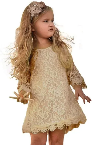 APRIL GIRL Flower Girl Dress, Lace Dress 3/4 Sleeve Dress