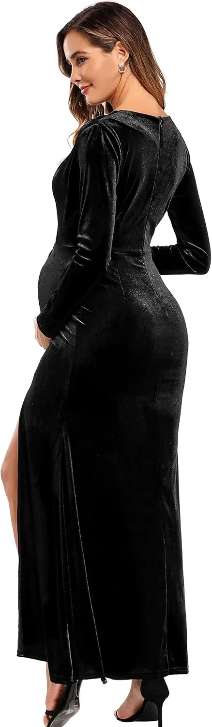 Babalet Women's Elegant Velvet Formal Dress Bodycon Wedding Guest Long Sleeve Dress