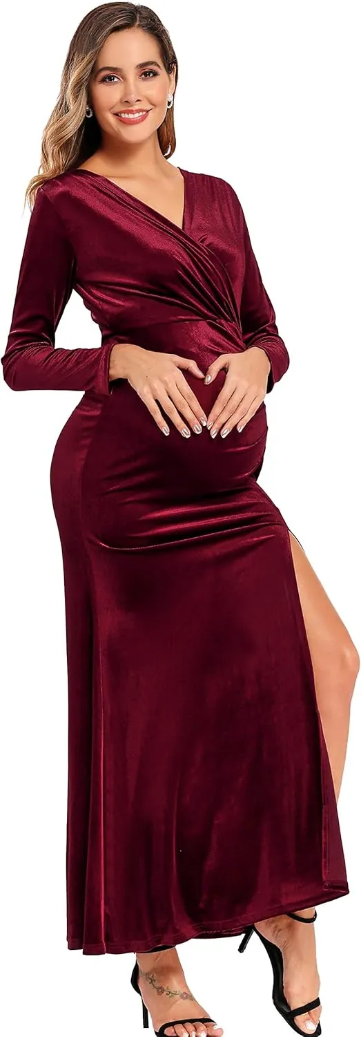 Babalet Women's Elegant Velvet Formal Dress Bodycon Wedding Guest Long Sleeve Dress