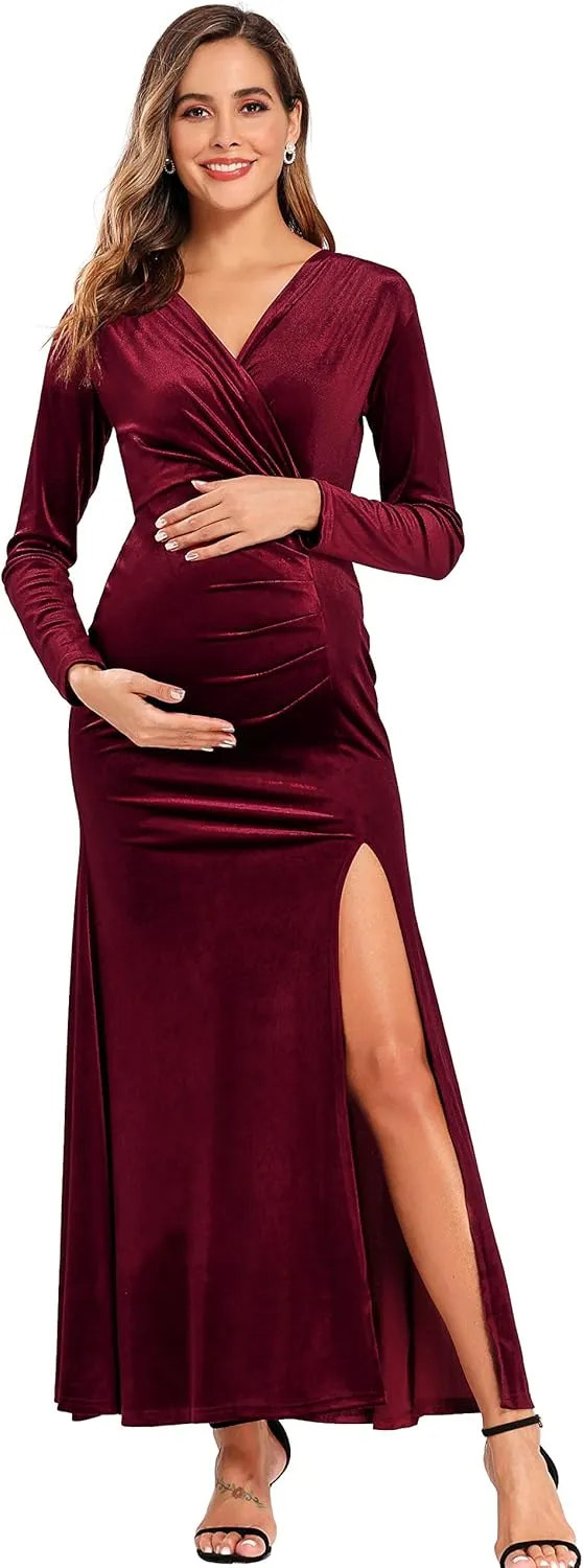 Babalet Women's Elegant Velvet Formal Dress Bodycon Wedding Guest Long Sleeve Dress