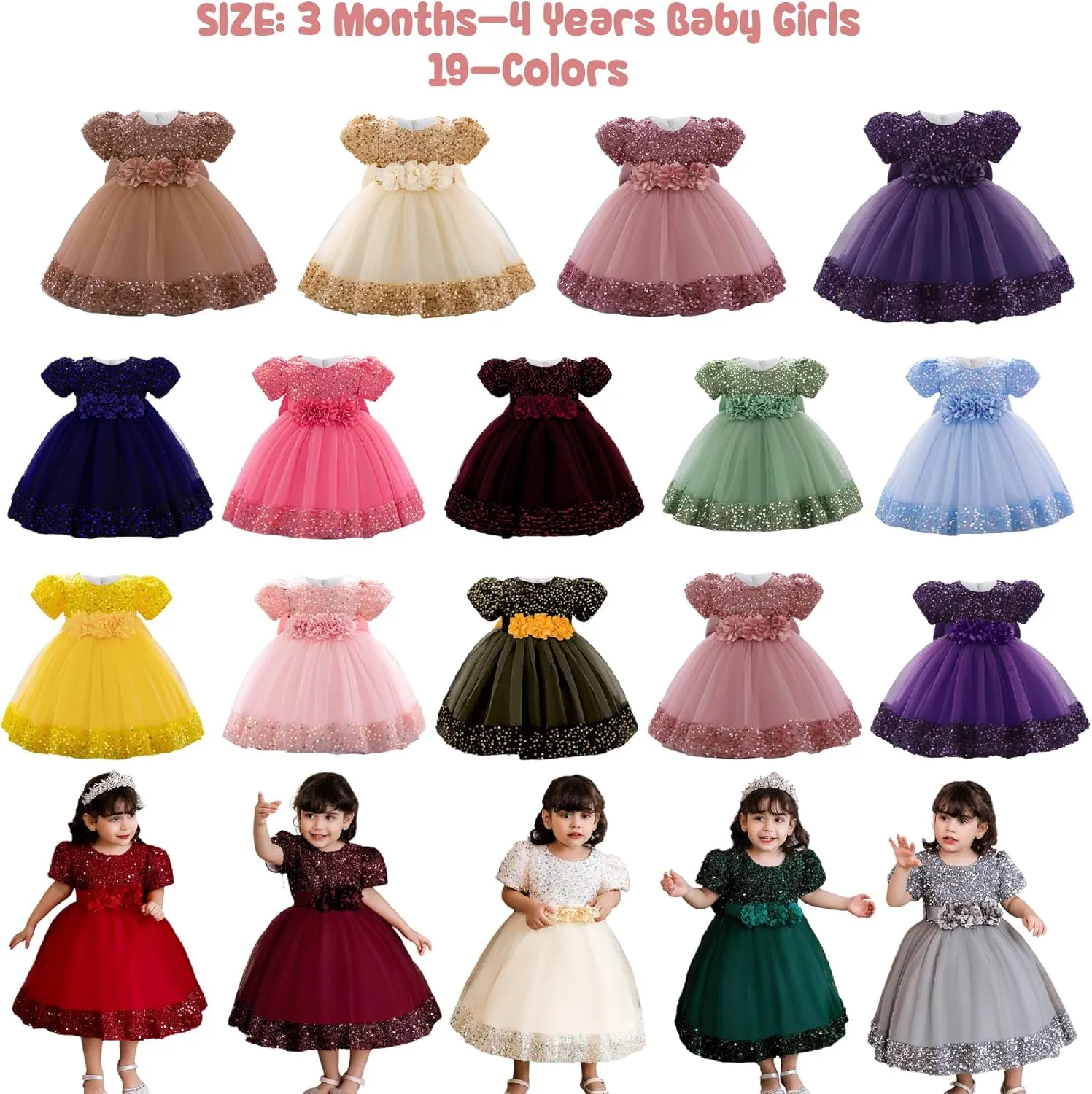 Baby Girls Dress Toddler Party Dress Cute Church Baptism Birthday Party Formal Dress