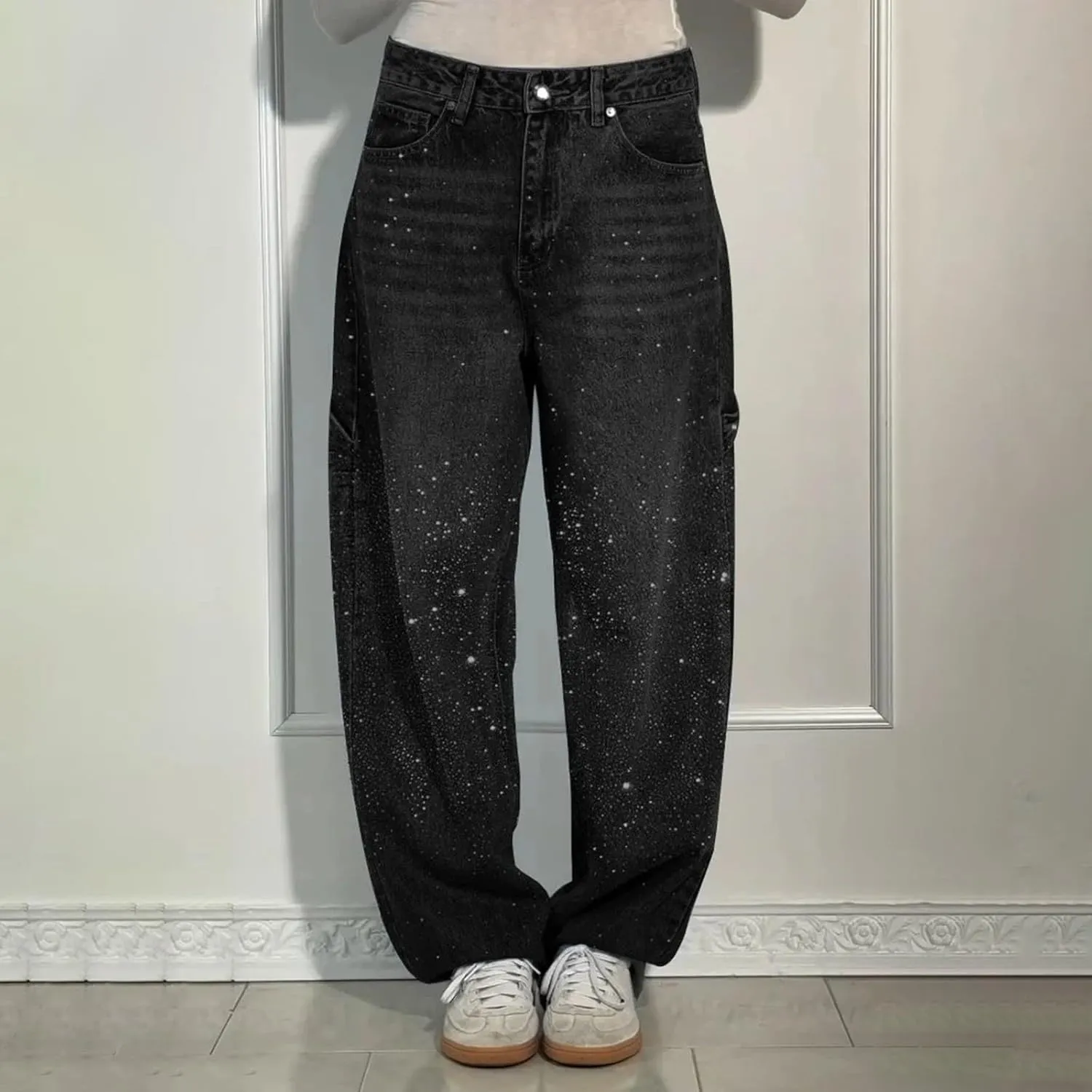 Barrel Jeans for Women Mid Rise Jeans Wide Leg Loose Fit Y2K Boyfriend Baggy Pants Cropped Denim Pants with Pockets