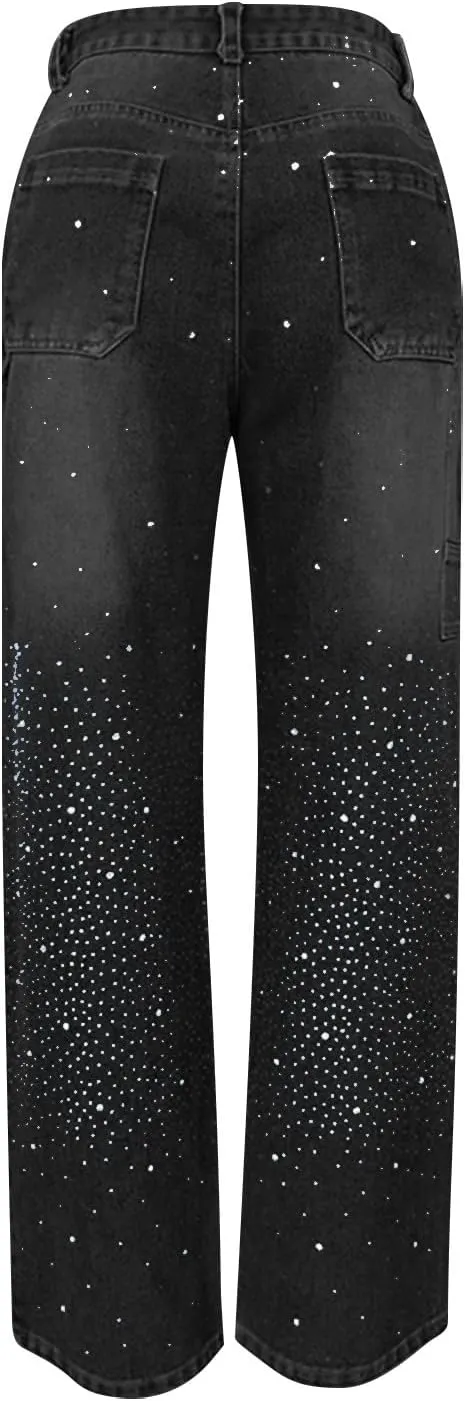Barrel Jeans for Women Mid Rise Jeans Wide Leg Loose Fit Y2K Boyfriend Baggy Pants Cropped Denim Pants with Pockets
