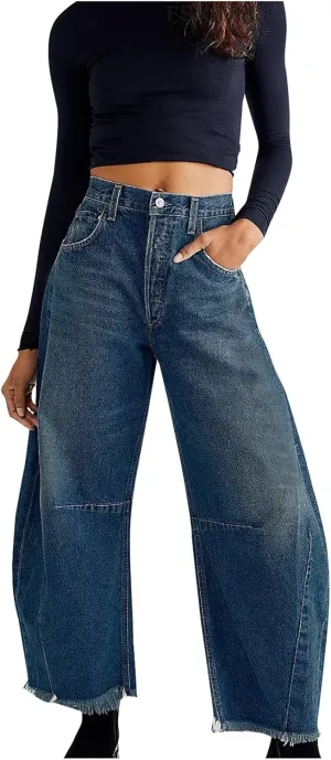 Barrel Leg Jeans Women Balloon Jeans,Women's Baggy Boyfriend Jeans Vintage Wide Leg Mid Rise Barrel Denim Ankle Pants