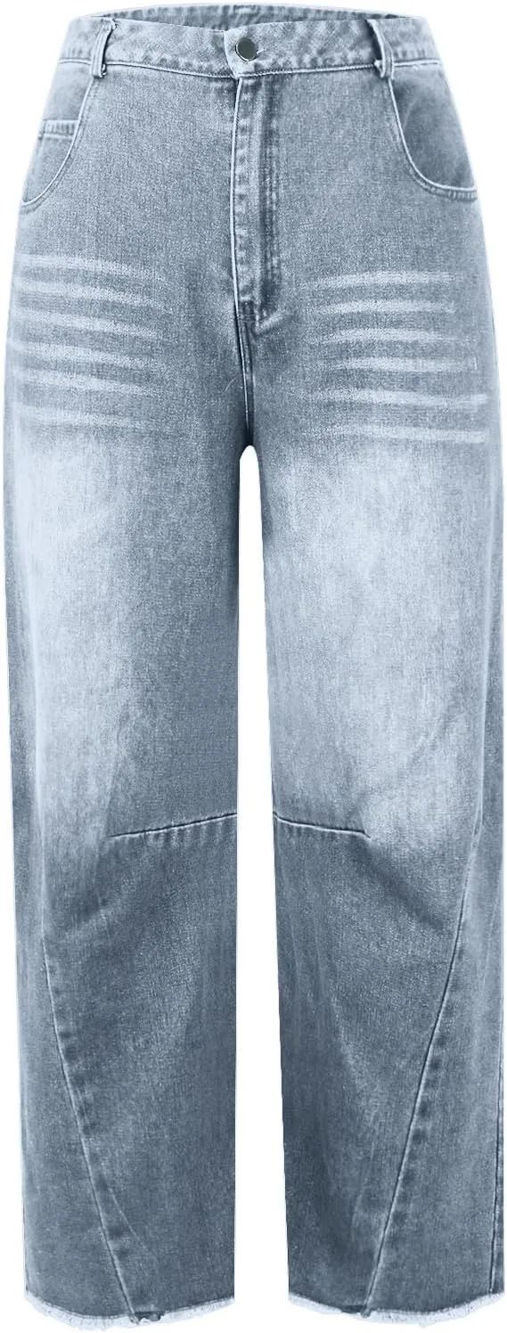 Barrel Leg Jeans Women Balloon Jeans,Women's Baggy Boyfriend Jeans Vintage Wide Leg Mid Rise Barrel Denim Ankle Pants