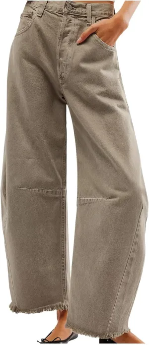 Barrel Leg Jeans Women Balloon Jeans,Women's Baggy Boyfriend Jeans Vintage Wide Leg Mid Rise Barrel Denim Ankle Pants