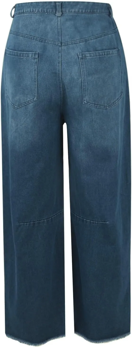 Barrel Leg Jeans Women Balloon Jeans,Women's Baggy Boyfriend Jeans Vintage Wide Leg Mid Rise Barrel Denim Ankle Pants
