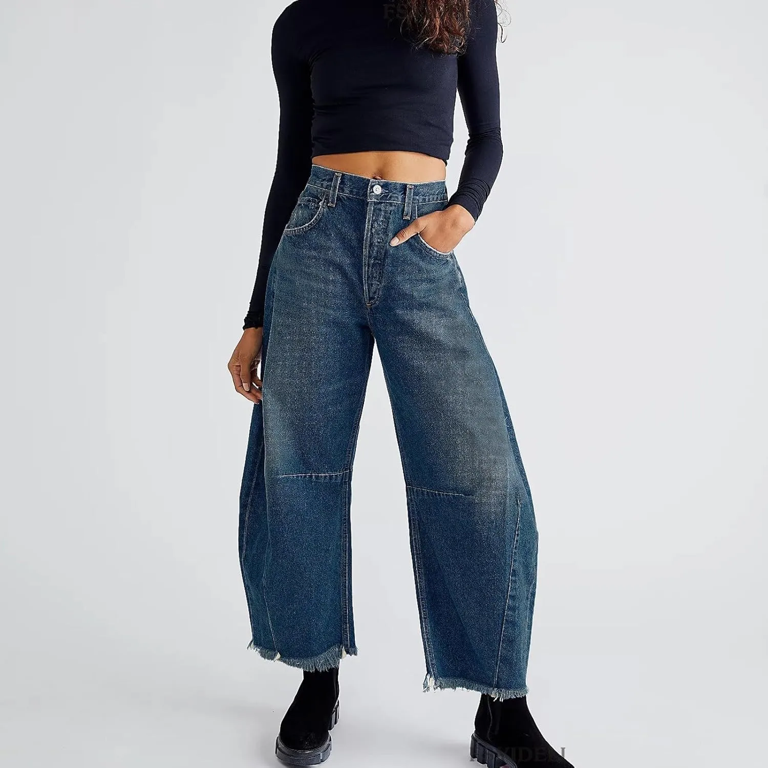 Barrel Leg Jeans Women Balloon Jeans,Women's Baggy Boyfriend Jeans Vintage Wide Leg Mid Rise Barrel Denim Ankle Pants