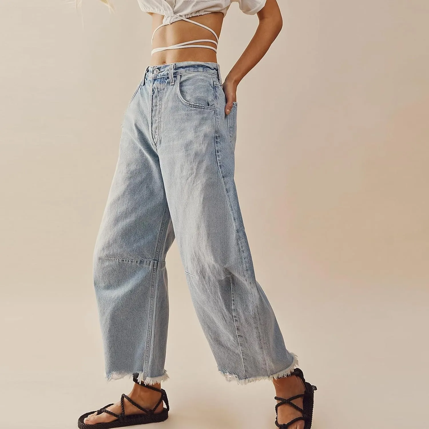 Barrel Leg Jeans Women Balloon Jeans,Women's Baggy Boyfriend Jeans Vintage Wide Leg Mid Rise Barrel Denim Ankle Pants