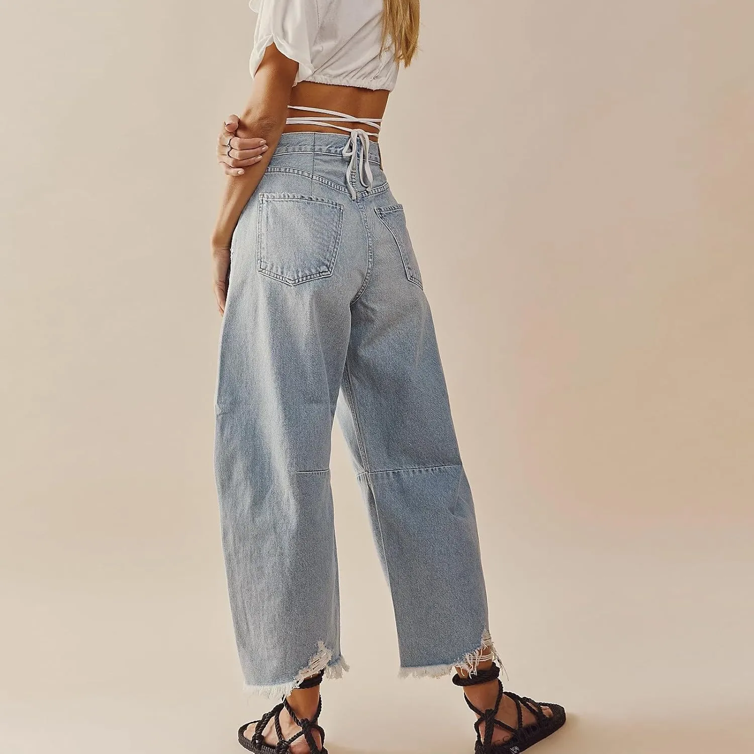 Barrel Leg Jeans Women Balloon Jeans,Women's Baggy Boyfriend Jeans Vintage Wide Leg Mid Rise Barrel Denim Ankle Pants