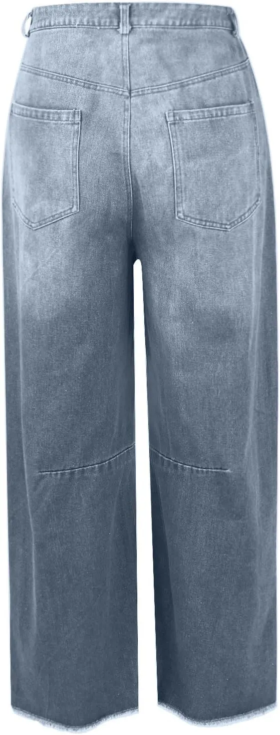 Barrel Leg Jeans Women Balloon Jeans,Women's Baggy Boyfriend Jeans Vintage Wide Leg Mid Rise Barrel Denim Ankle Pants