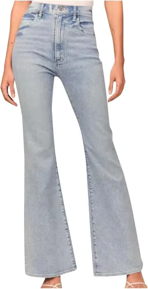 Bidobibo High Waisted Jeans for Women Tummy Control Elastic Waist Baggy Jeans Womens Bell Bottom Jeans Long Flare Denim Pants
