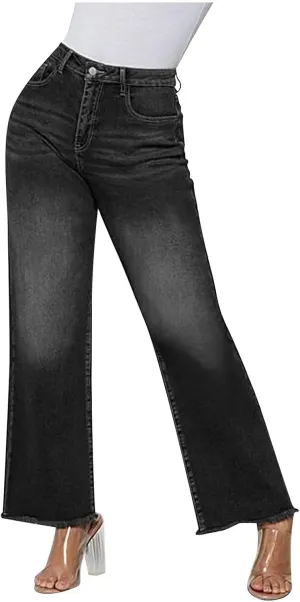 Bidobibo Jeans for Women High Waist Plus Size Straight Leg Pants Casual Stretch Jeans Tummy Control Flare Denim Pants 2024