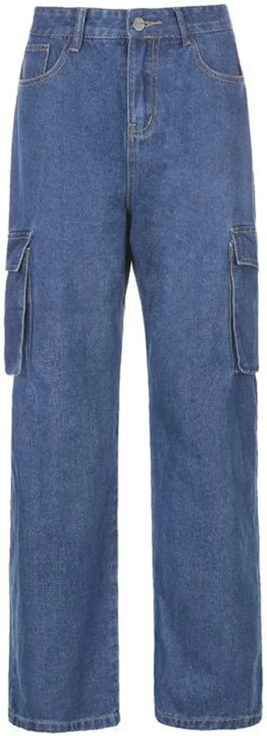 Bidobibo Womens Jeans Straight Leg Pull On Flare Denim Pants High Waisted Jeans for Women Tummy Control Baggy Jeans Y2K