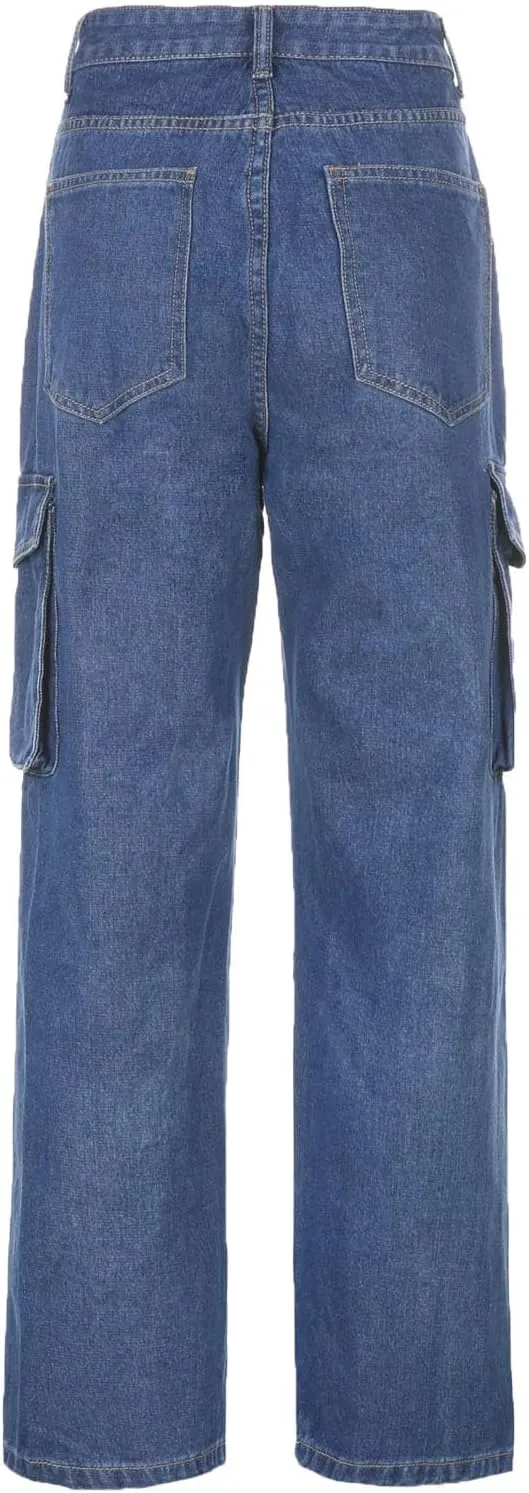 Bidobibo Womens Jeans Straight Leg Pull On Flare Denim Pants High Waisted Jeans for Women Tummy Control Baggy Jeans Y2K