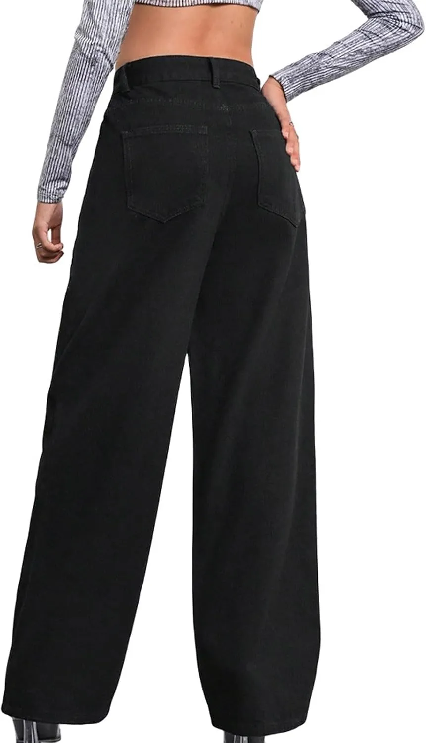 Bidobibo Womens Jeans Trendy High Waisted Straight Leg Jeans Distressed Wide Leg Jeans for Women Trendy Flare Denim Pants