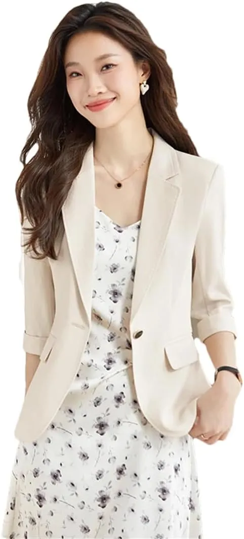 Blazer for Women Spring Summer Professional Casual Half Sleeve Slim Suit Jacket Office Ladies Work Coat