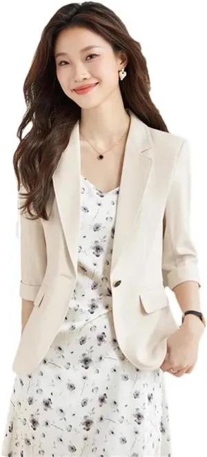 Blazer for Women Spring Summer Professional Casual Half Sleeve Slim Suit Jacket Office Ladies Work Coat