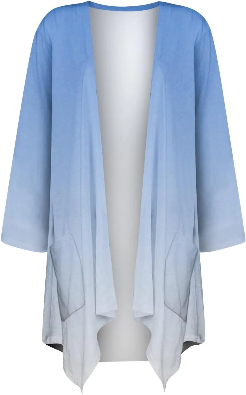 Bomber Jacket Women 3/4 Length Sleeve Draped Long Duster Lightweight Summer Cardigan Gradient Versatile Bolero Shrugs